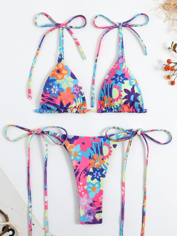 Floral High-Waisted Bikini Set – Strappy Top & Comfortable Brazilian Cut