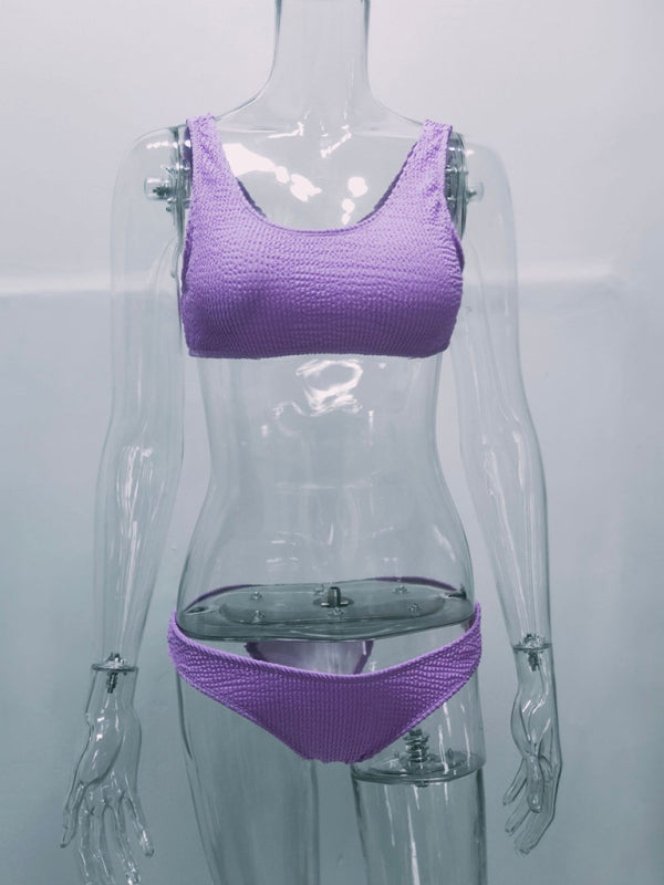 Wrinkled Texture Bikini Set – Macaron Colors, Sexy Fit, Spring-Summer Swimwear