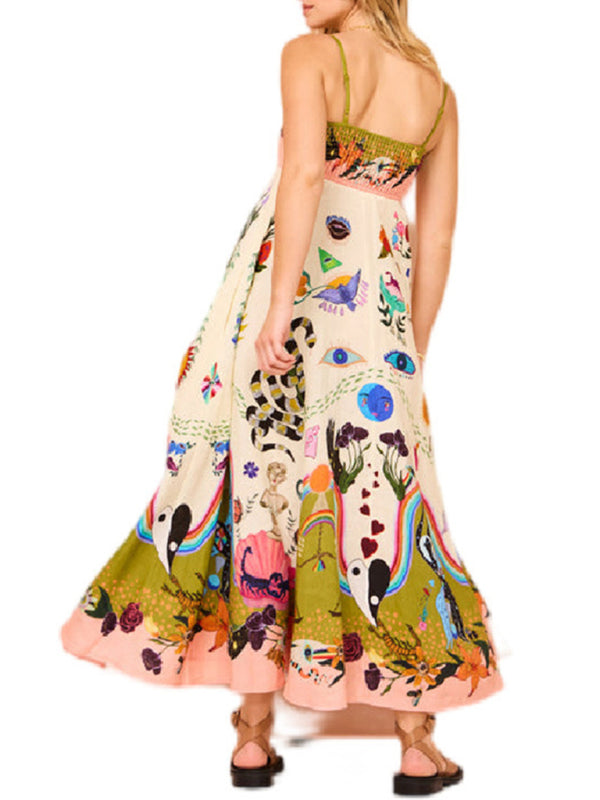 Graffiti Print Linen-Blend Swing Dress – Sleeveless, Lightweight & Chic