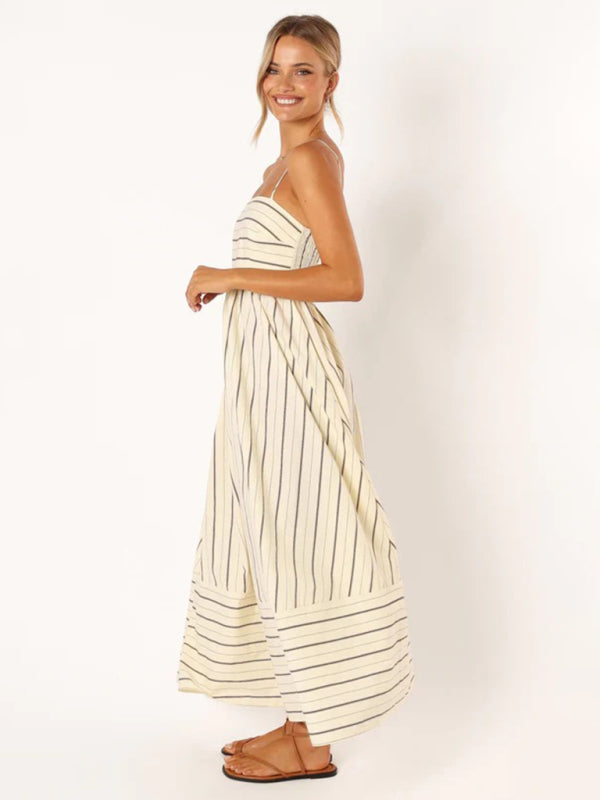 Striped Strapless Backless Casual Dress – Women's Summer Sleeveless Look