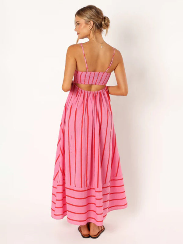 Striped Strapless Backless Casual Dress – Women's Summer Sleeveless Look