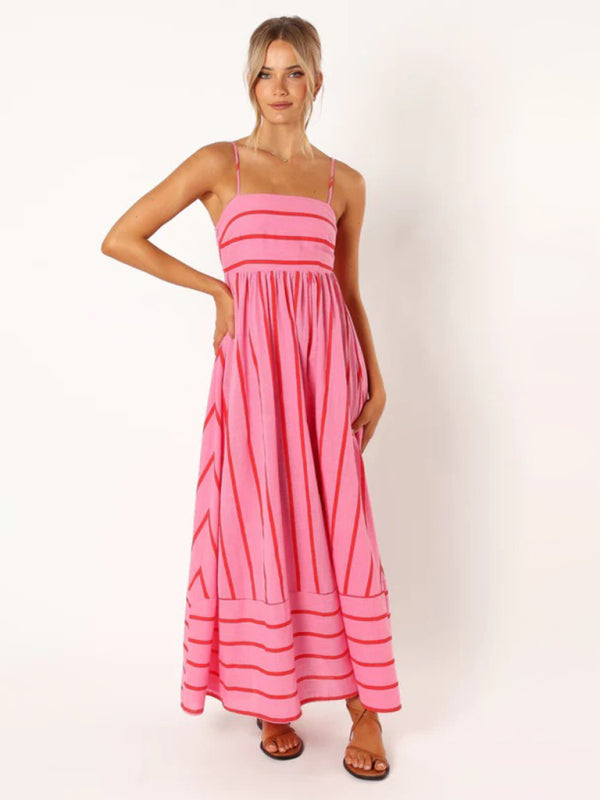 Striped Strapless Backless Casual Dress – Women's Summer Sleeveless Look