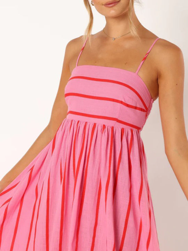 Striped Strapless Backless Casual Dress – Women's Summer Sleeveless Look