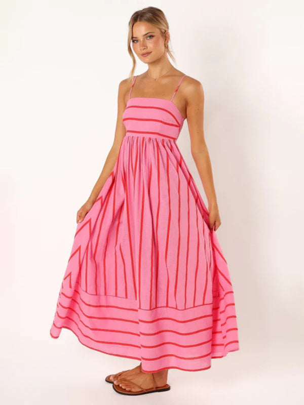 Striped Strapless Backless Casual Dress – Women's Summer Sleeveless Look