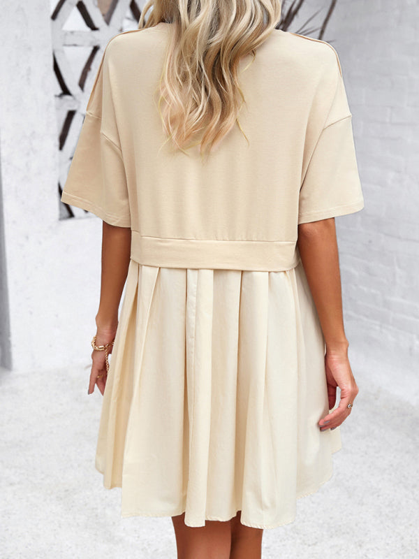 Elegant Short-Sleeved Patchwork Dress – Spring Leisure Style