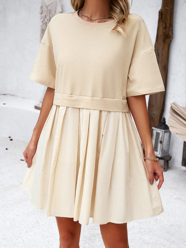 Elegant Short-Sleeved Patchwork Dress – Spring Leisure Style