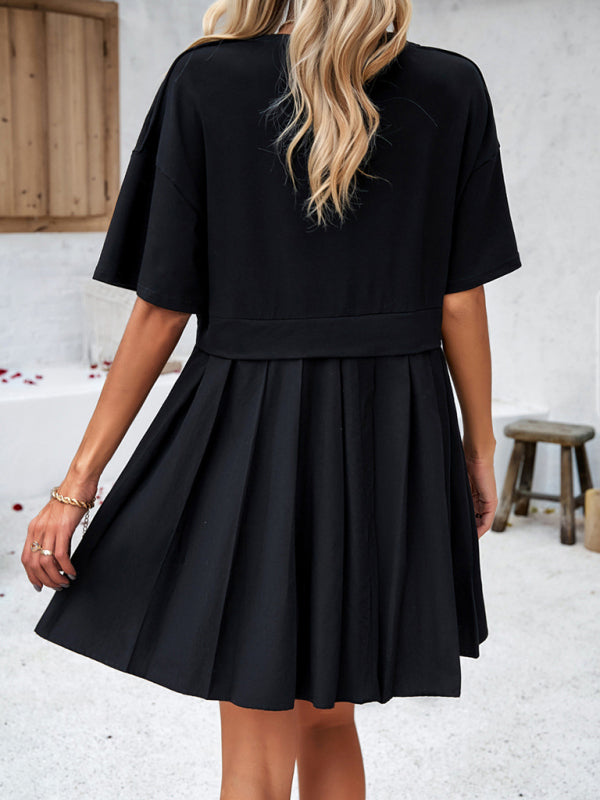 Elegant Short-Sleeved Patchwork Dress – Spring Leisure Style