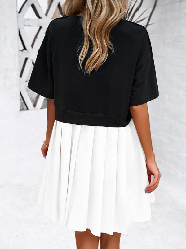 Elegant Short-Sleeved Patchwork Dress – Spring Leisure Style