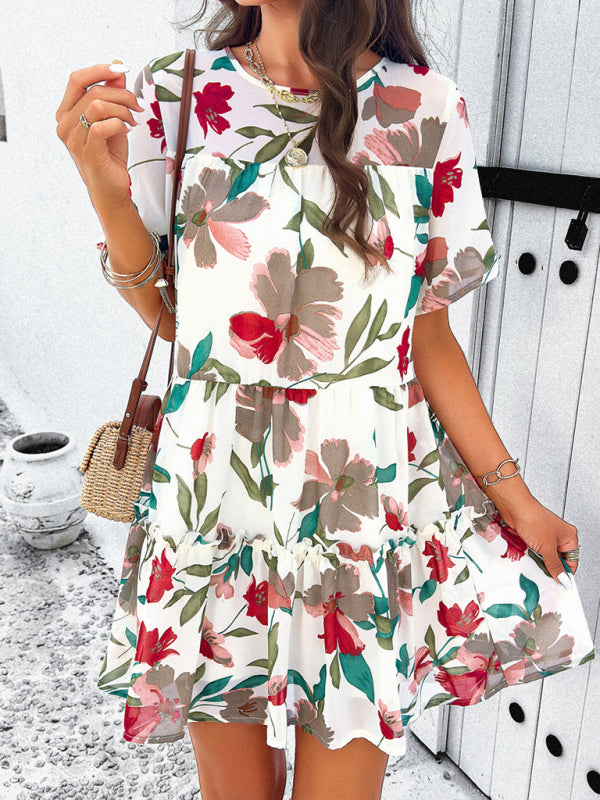 Floral Short-Sleeve Holiday Dress – Lightweight, Romantic Summer Style