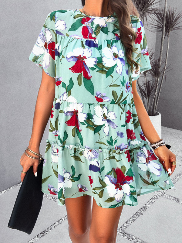Floral Short-Sleeve Holiday Dress – Lightweight, Romantic Summer Style