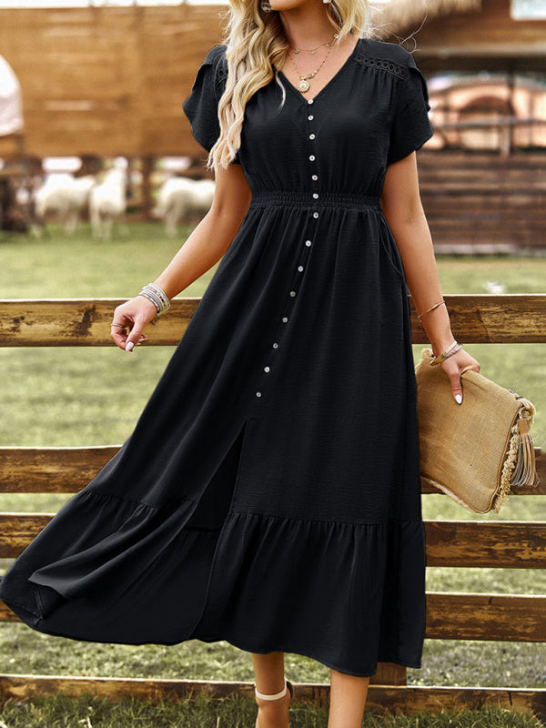 Elegant V-Neck Solid Color Maxi Dress – Sleeveless Spring-Summer Style