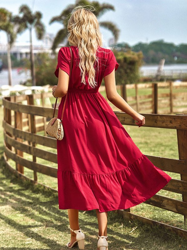 Elegant V-Neck Solid Color Maxi Dress – Sleeveless Spring-Summer Style