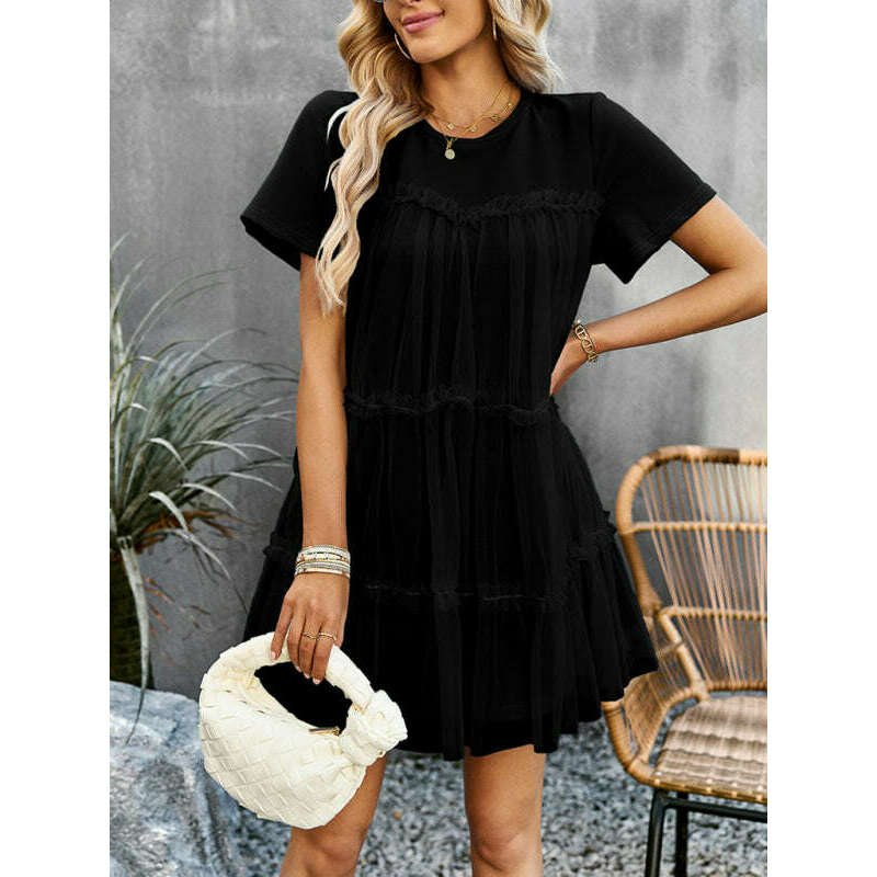 فساتين نسائية بشبكة وبلون موحد – ياقة دائرية، أنماط ربيعية رومانسية، سمايلينغ ماريا - كل شيء للنساء 34651104