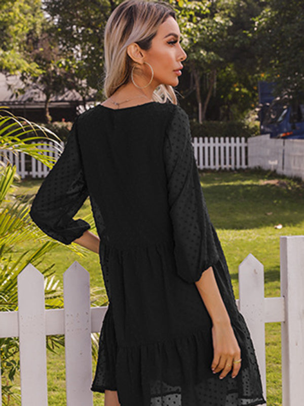 Lace Spliced Loose Fit Dress – Solid Color, Lightweight & Flowy