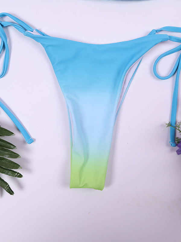 Backless Gradient Bikini Set – Knit Sexy Swimwear in Pink or Blue