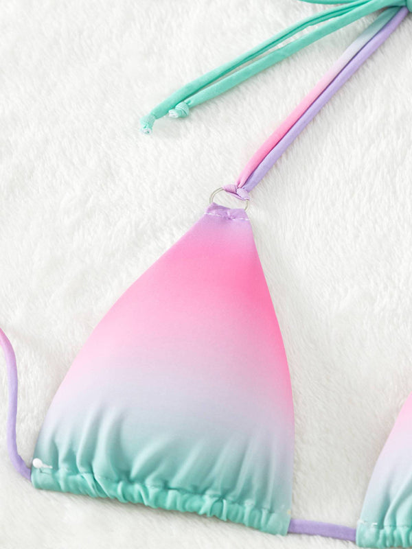 Gradient Halter Neck Strapless Mini Bikini – Sexy Knit Design with Moderate Stretch