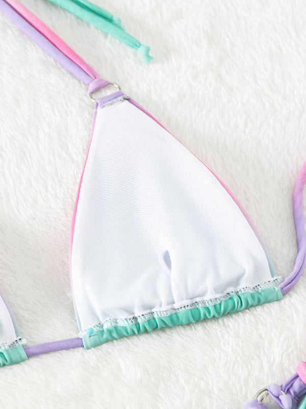 Gradient Halter Neck Strapless Mini Bikini – Sexy Knit Design with Moderate Stretch