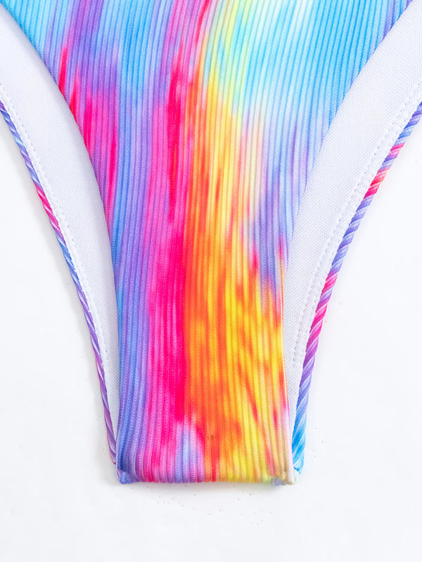 Gradient Backless Halter Bikini Set – Knit Two-Piece with Moderate Stretch