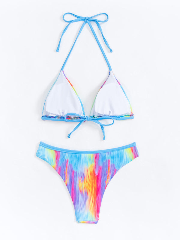 Gradient Backless Halter Bikini Set – Knit Two-Piece with Moderate Stretch