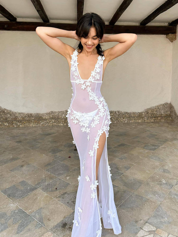 Women's V-Neck Lace Sleeveless Hollow Dress