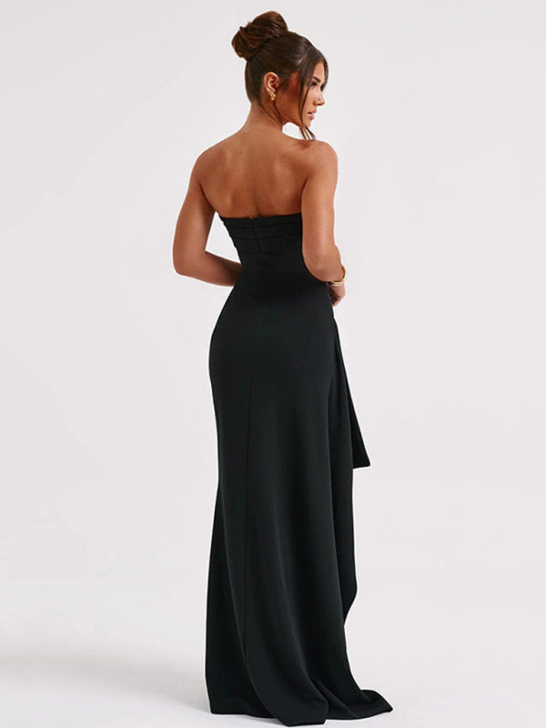 Women's High Slit Tube Dress with Bateau Neck