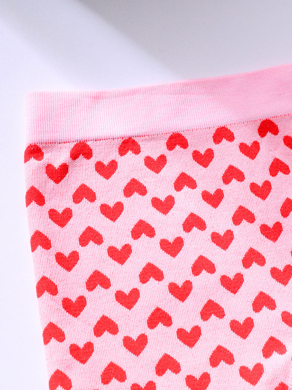 Valentine's Red Wireless Bra & Boxer Brief Lingerie Set – Heart Print, Nylon-Spandex