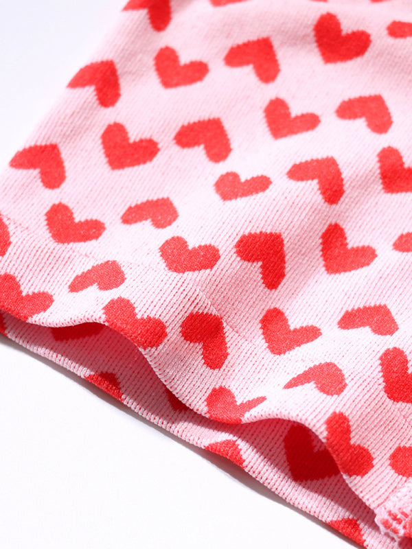 Valentine's Red Wireless Bra & Boxer Brief Lingerie Set – Heart Print, Nylon-Spandex