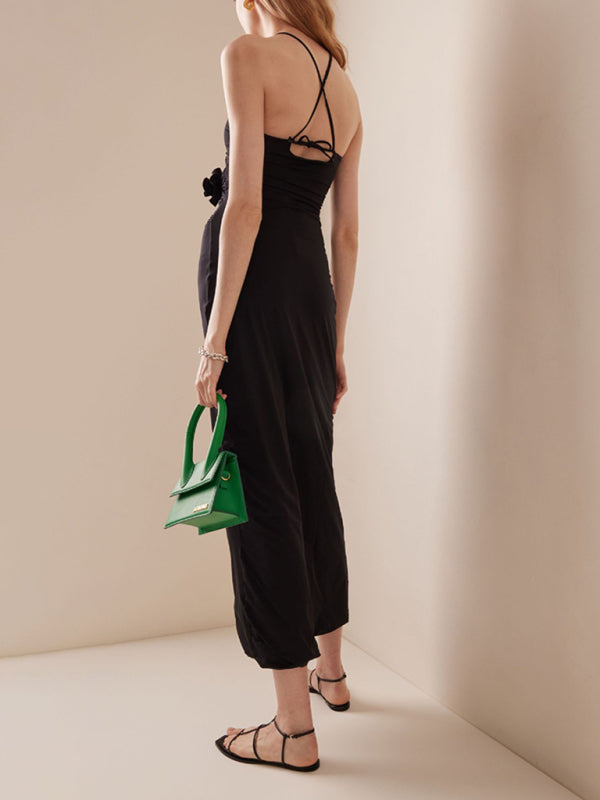 3D Floral Hollow Halter Maxi Dress – Sexy Knit Sleeveless Bodycon