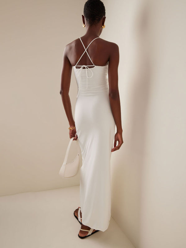 3D Floral Hollow Halter Maxi Dress – Sexy Knit Sleeveless Bodycon