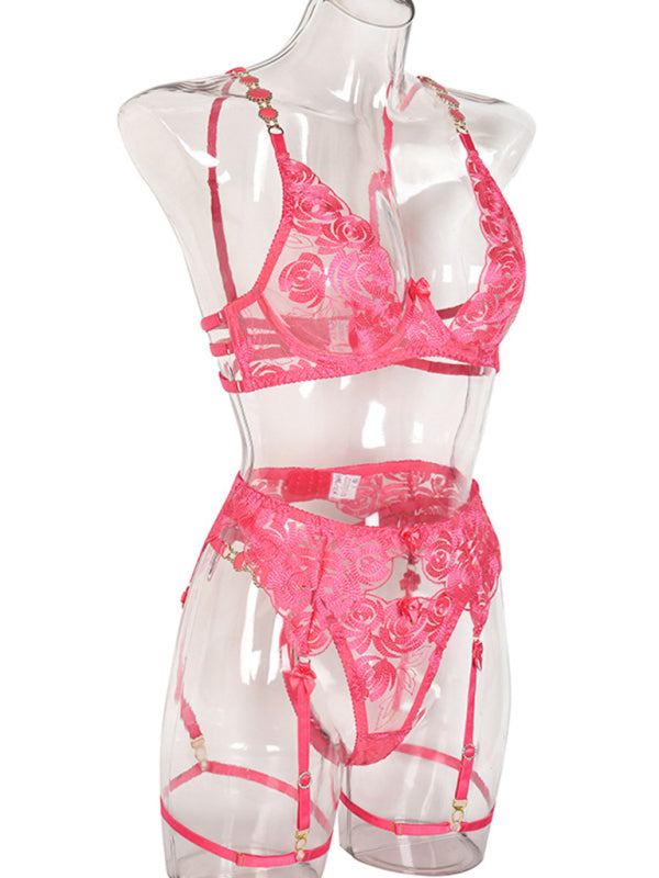 Retro Embroidered Push-Up Bra & Panty Set – Vintage Lingerie with Lace Detail
