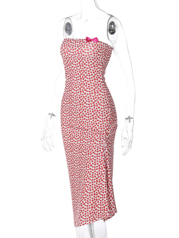 Damen Off-Shoulder Kleid mit Blumenmuster und Schlitz und Schleife – Romantischer Frühlingsstil