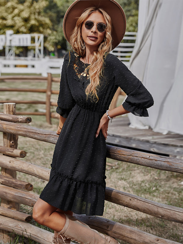 Lace Patchwork Slimming Dress – Elegant Waist-Defining Style for Spring & Summer