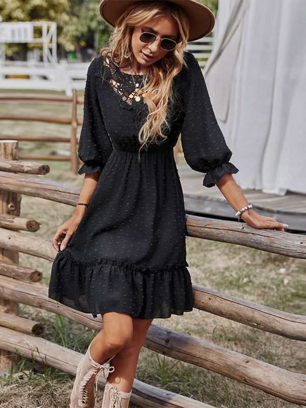 Lace Patchwork Slimming Dress – Elegant Waist-Defining Style for Spring & Summer