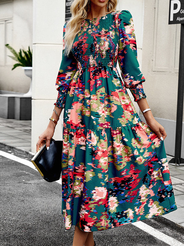 Robe imprimée élégante à col rond – Coupe gracieuse pour toutes les saisons