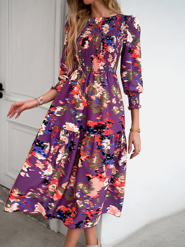 Robe imprimée élégante à col rond – Coupe gracieuse pour toutes les saisons