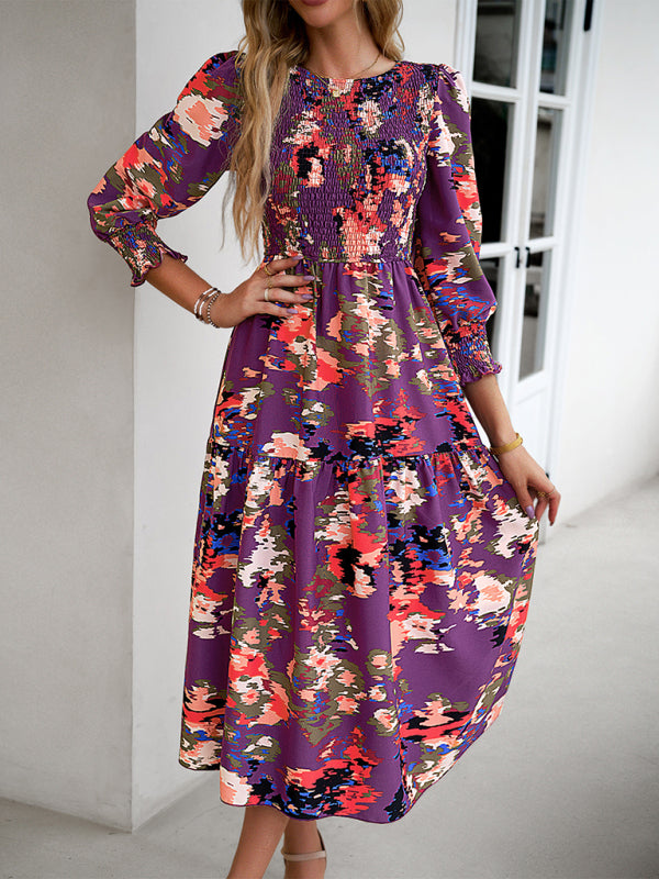 Robe imprimée élégante à col rond – Coupe gracieuse pour toutes les saisons