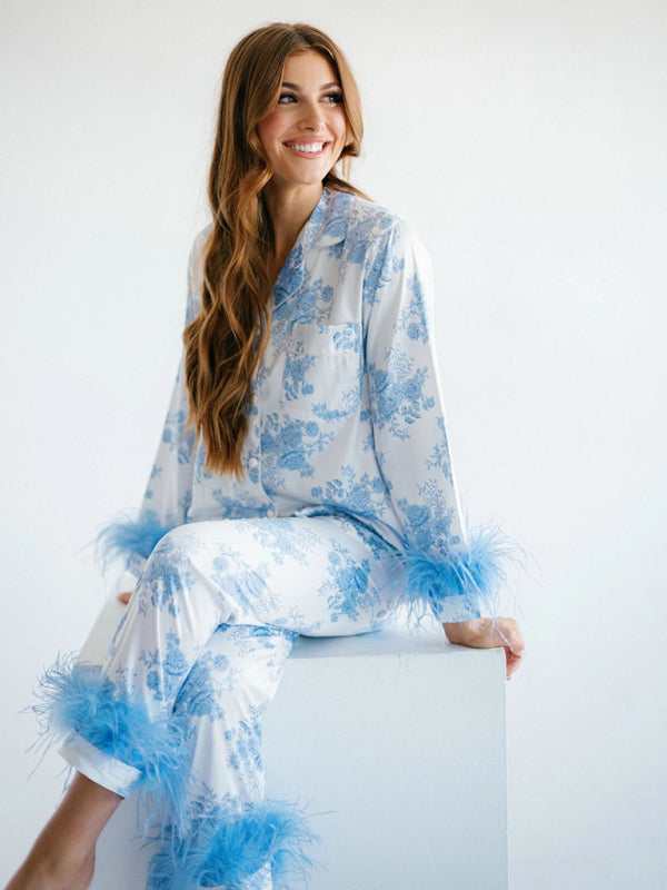 Satin Printed Loungewear Set – Cozy Women's Pajamas for Home & Sleepwear