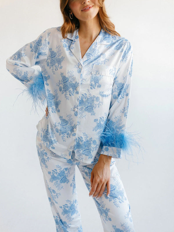 Satin Printed Loungewear Set – Cozy Women's Pajamas for Home & Sleepwear