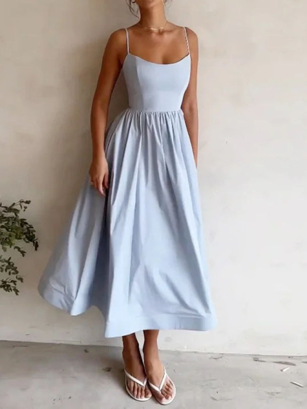 Sexy Damen-Strapskleid mit U-Ausschnitt und plissierter Taille