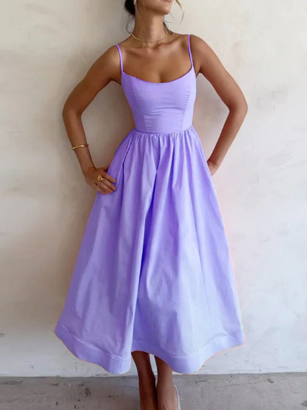 Sexy Damen-Strapskleid mit U-Ausschnitt und plissierter Taille