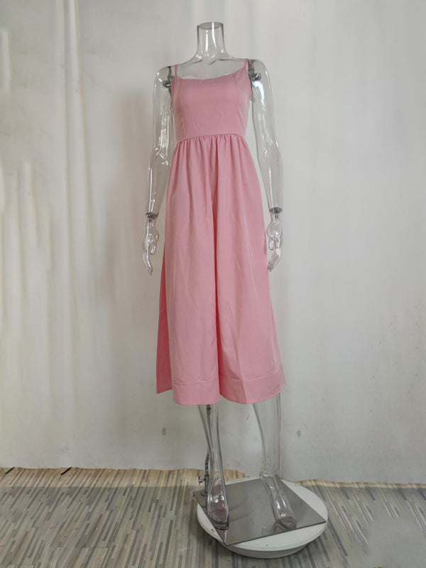 Sexy Damen-Strapskleid mit U-Ausschnitt und plissierter Taille