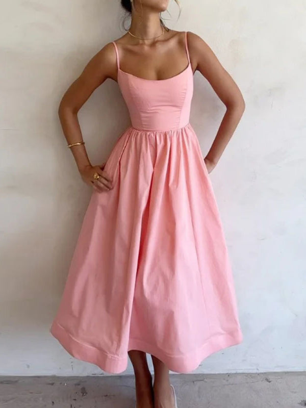 Sexy Damen-Strapskleid mit U-Ausschnitt und plissierter Taille