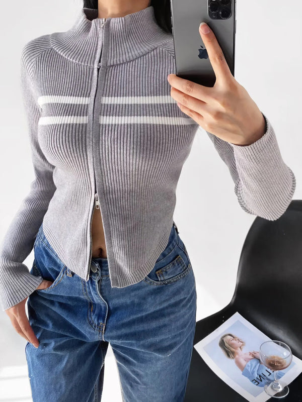 Sweter na zamek w paski