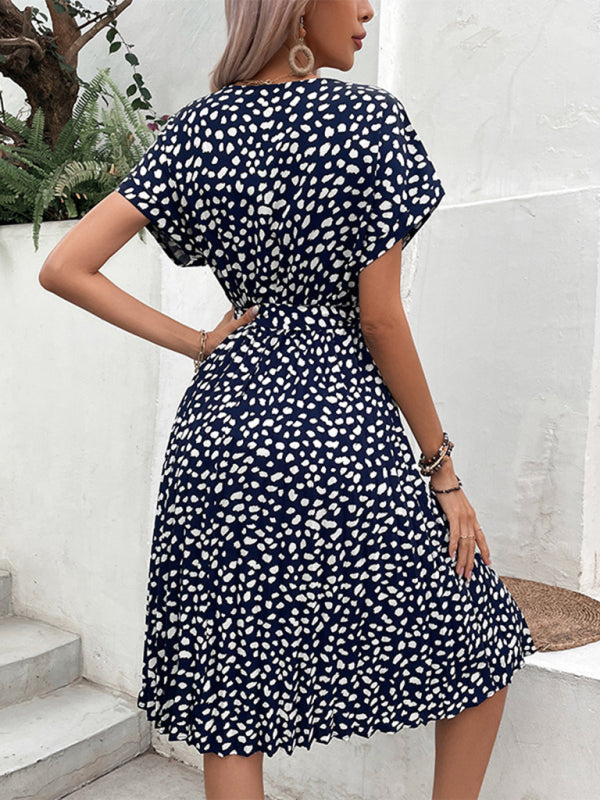 Leopard Print Raglan Short Sleeve Dress – Lightweight Woven Design