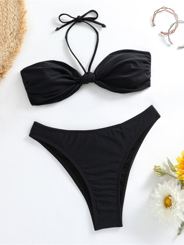 Feminine Knot Halterneck Bikini – String Style, Self Design, Adjustable Fit