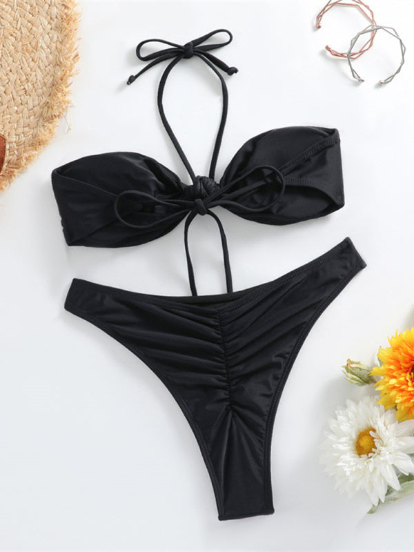 Feminine Knot Halterneck Bikini – String Style, Self Design, Adjustable Fit