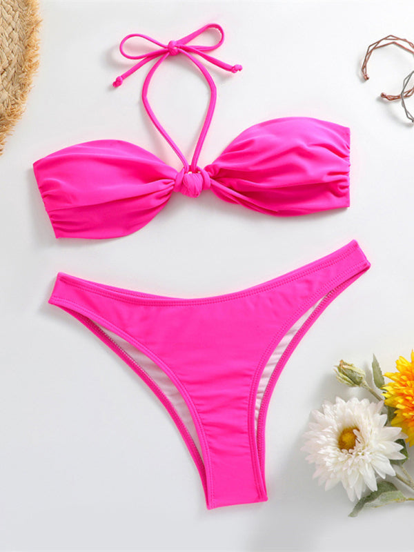 Feminine Knot Halterneck Bikini – String Style, Self Design, Adjustable Fit