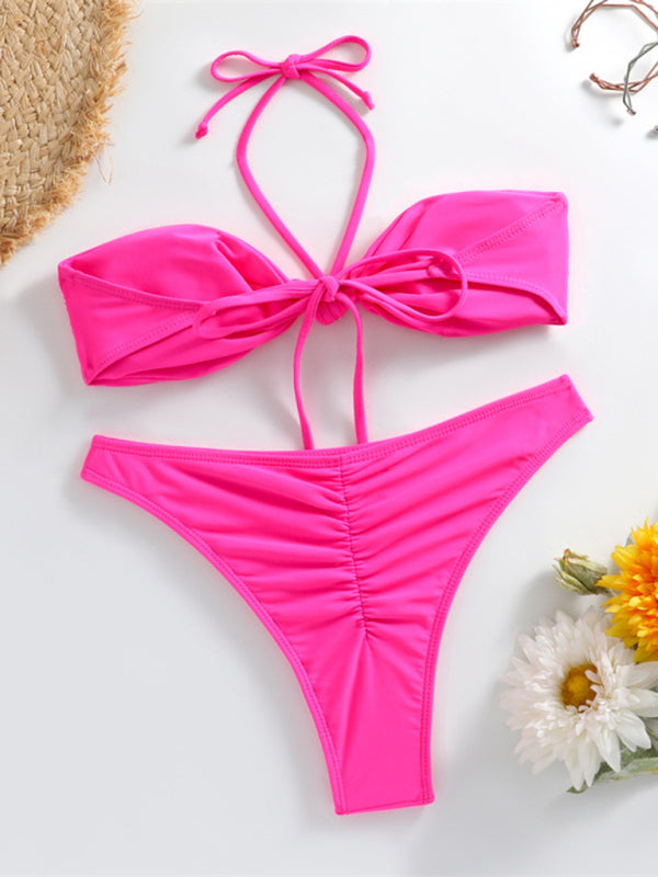 Feminine Knot Halterneck Bikini – String Style, Self Design, Adjustable Fit