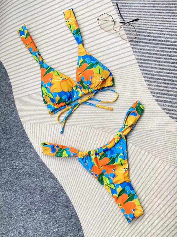 Printed Strappy Split Bikini Set – Moderate Elasticity & Flattering Fit