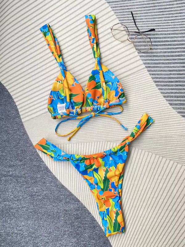Printed Strappy Split Bikini Set – Moderate Elasticity & Flattering Fit